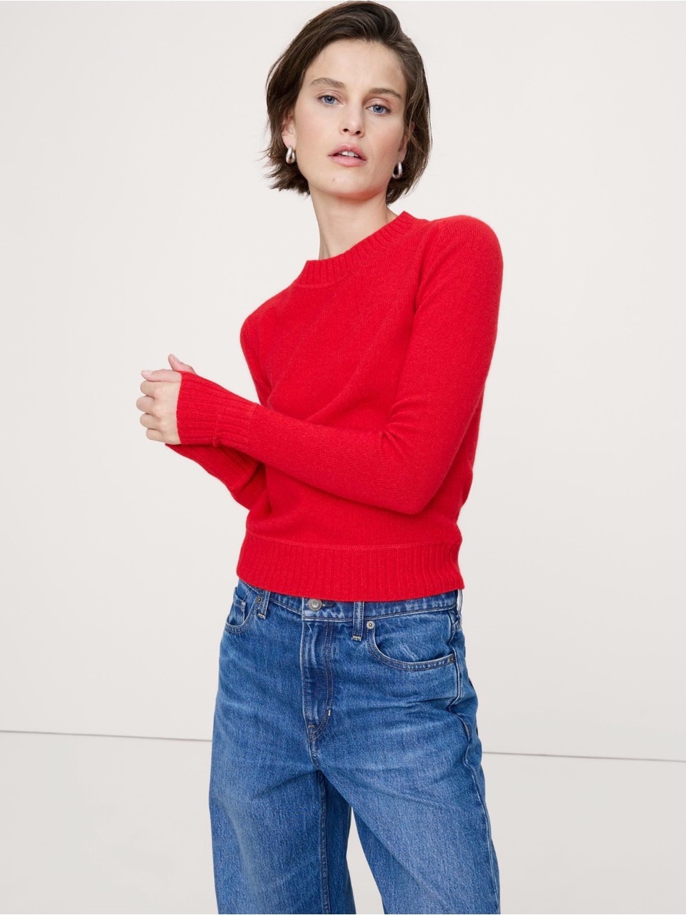 NWT Banana Republic The Fireside Holly Berry Red Merino Cotton Sweater Sz Small